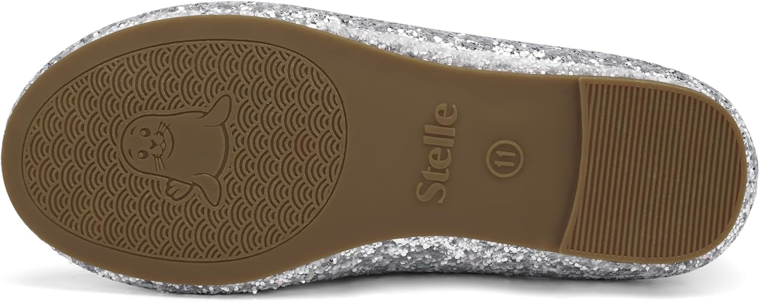 Stelle Girls Glitter Dress Shoes Flower Wedding Mary Jane Ballet Flats with Strap Toddler/Little/Big Kids - Image 7