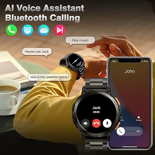 Miniatura 5 de AMAZTIM Relojes inteligentes para hombres, batería extra larga de 60 días, resistente al agua hasta 164.0 ft, llamada Bluetooth militar