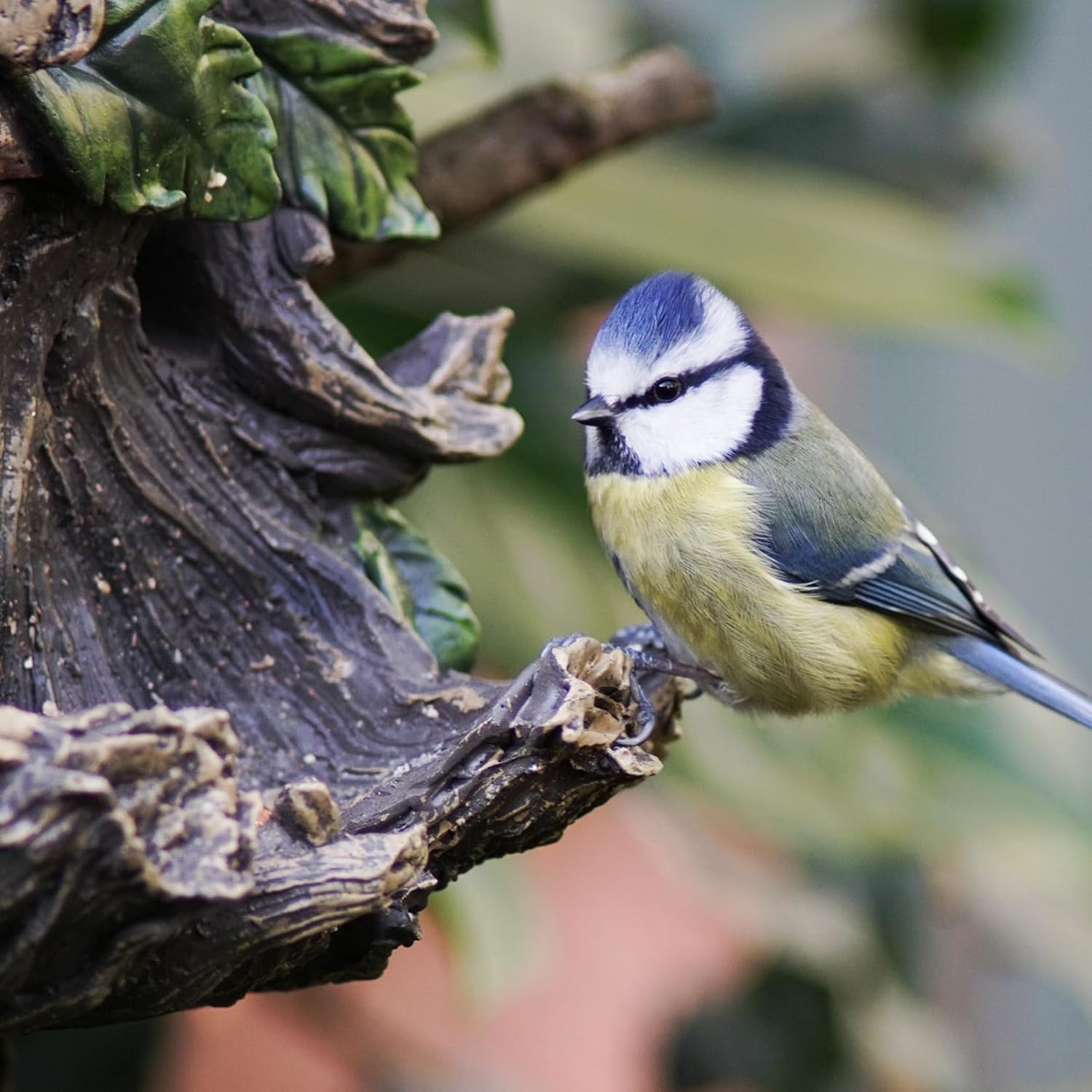 Old Man Tree Face Hugger Outdoor Decor with Bird Feeder, Handmade Tree Art Resin Statue with Leaf & Root Details, Whimsical Hanging Yard Art for Garden Wall Fence