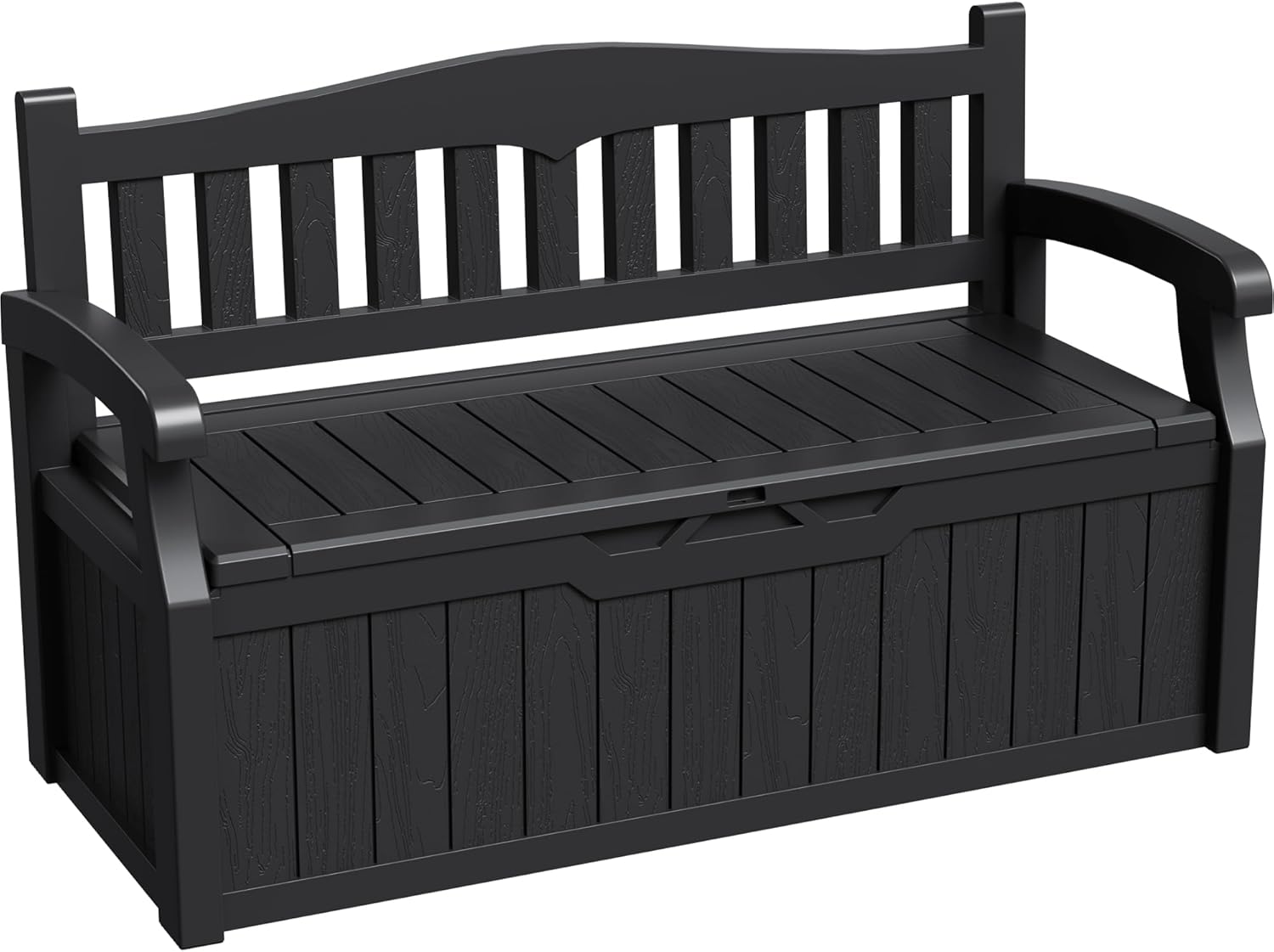 Greesum 80 Gallon Outdoor Storage Bench Deck Box with Armrests - Lockable, Waterproof, UV Resistant Black Patio Seat