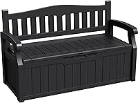 Greesum 80 Gallon Outdoor Storage Bench Deck Box with Armrests - Lockable, Waterproof, UV Resistant Black Patio Seat