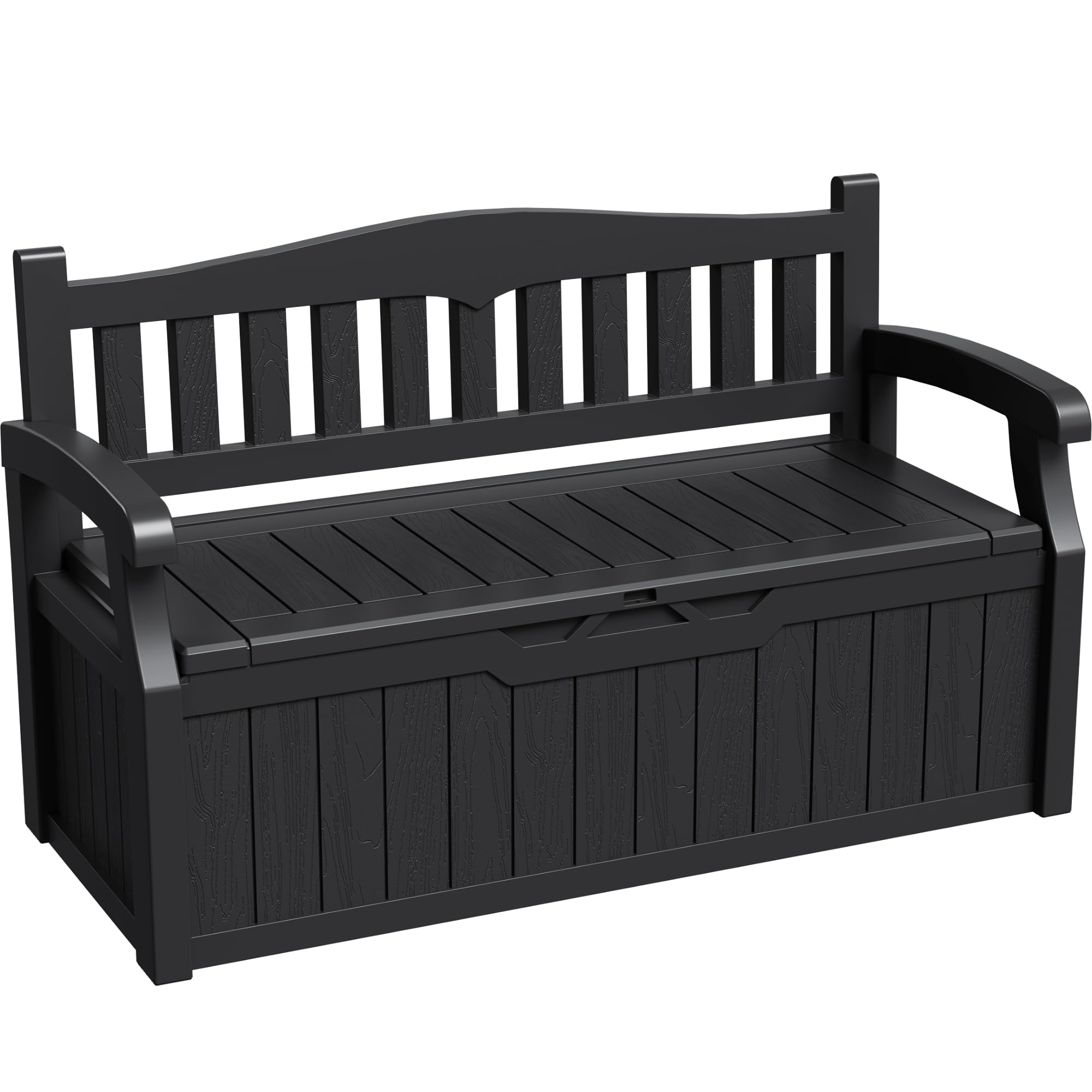 Greesum 80 Gallon Storage Bench Outdoor Deck Box with Armrest, Patio Furniture,Lockable, Waterproof and UV Resistant, Suitable for Garden, Pool, Black