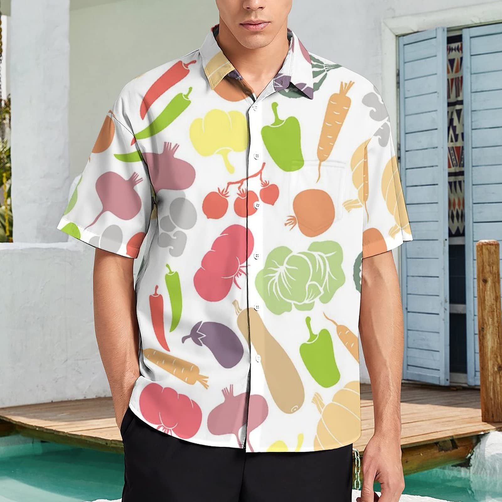 Amazon.co.jp: シャツ カラフル 野菜柄 メンズ アロハシャツ