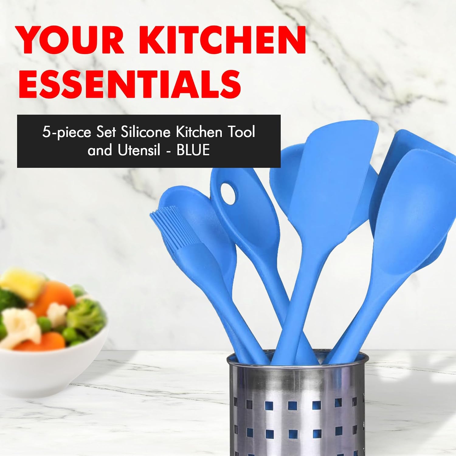 Chef Craft 42075 5 Piece Silicone Kitchen Tool and Utensil Set, Blue