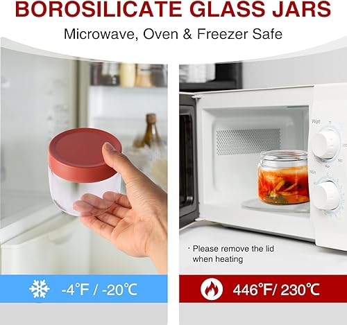 Miniatura 3 de Tarros de vidrio de borosilicato de 10 onzas con tapas, aptos para congelador a horno (-4 F a 446 F), recipientes herméticos para preparación de