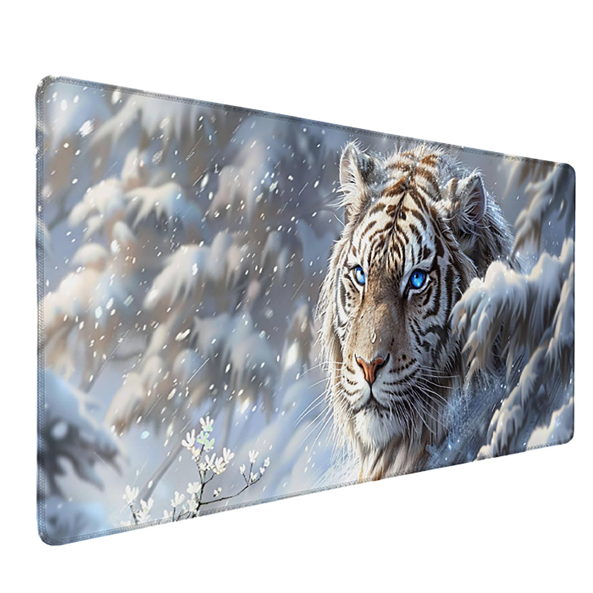 Biała podkładka pod mysz XXL, podkładka na biurko, 1200 x 600 cm, szyte krawędzie, gumowa podstawa, biała, tygrys, podkładka pod mysz, stabilna przyczepność na gładkich powierzchniach, poprawia