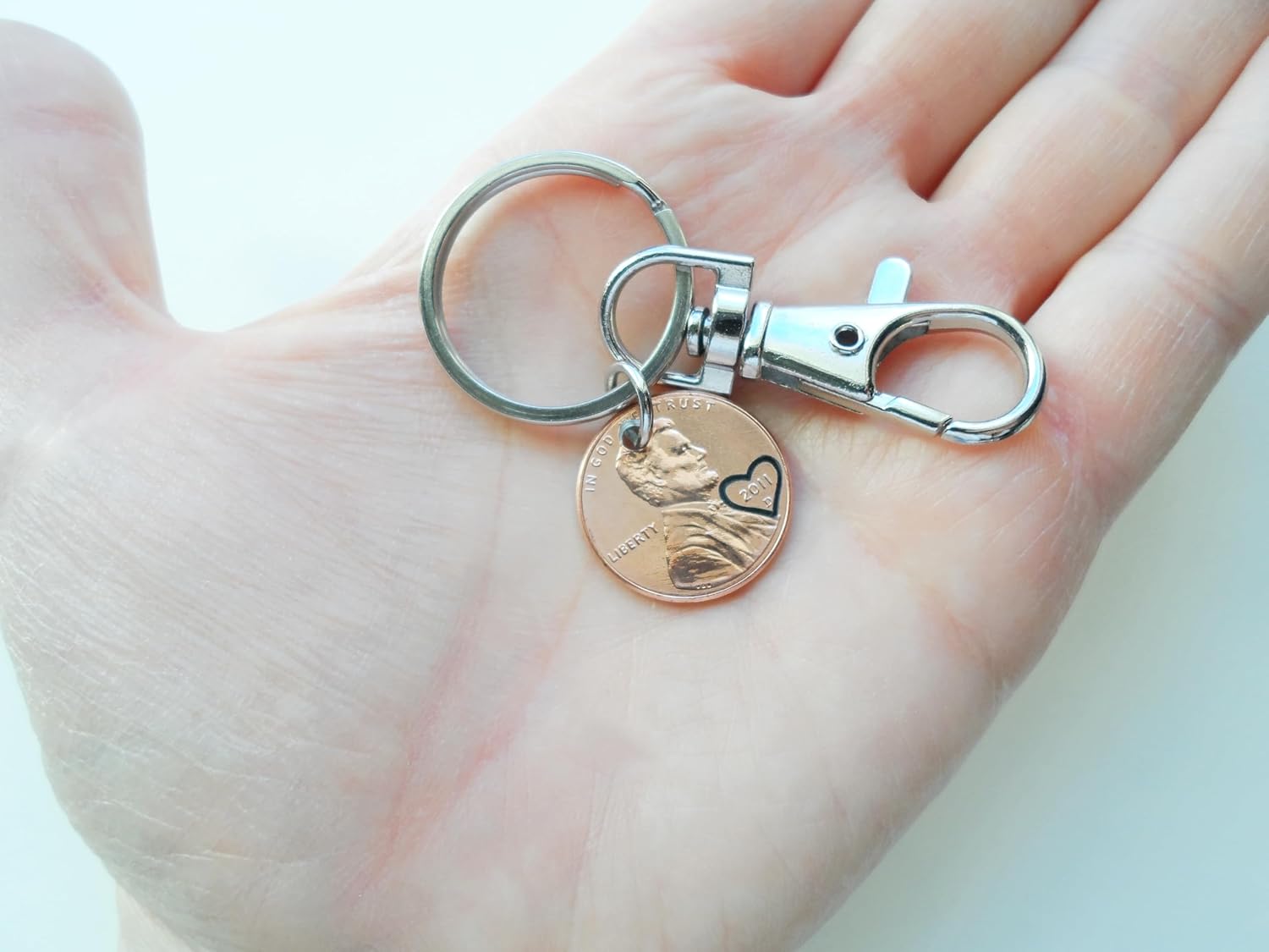 JewelryEveryday Custom Hand Stamped 2 Personalized Penny Keychains, Husband Wife Key Chain, Boyfriend Girlfriend Gift, Customized Couples Keychains - Image 6