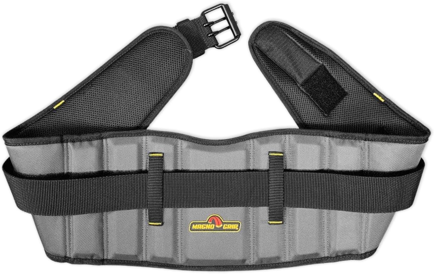 MagnoGrip Padded Work Belt with Back Support - Heavy-Duty 1680D Ballistic Polyester - Adjustable Fit for 27"-50" Waists - Double-Tongue Buckle Tool Belt - Reduces Back Strain for Construction & Lift.