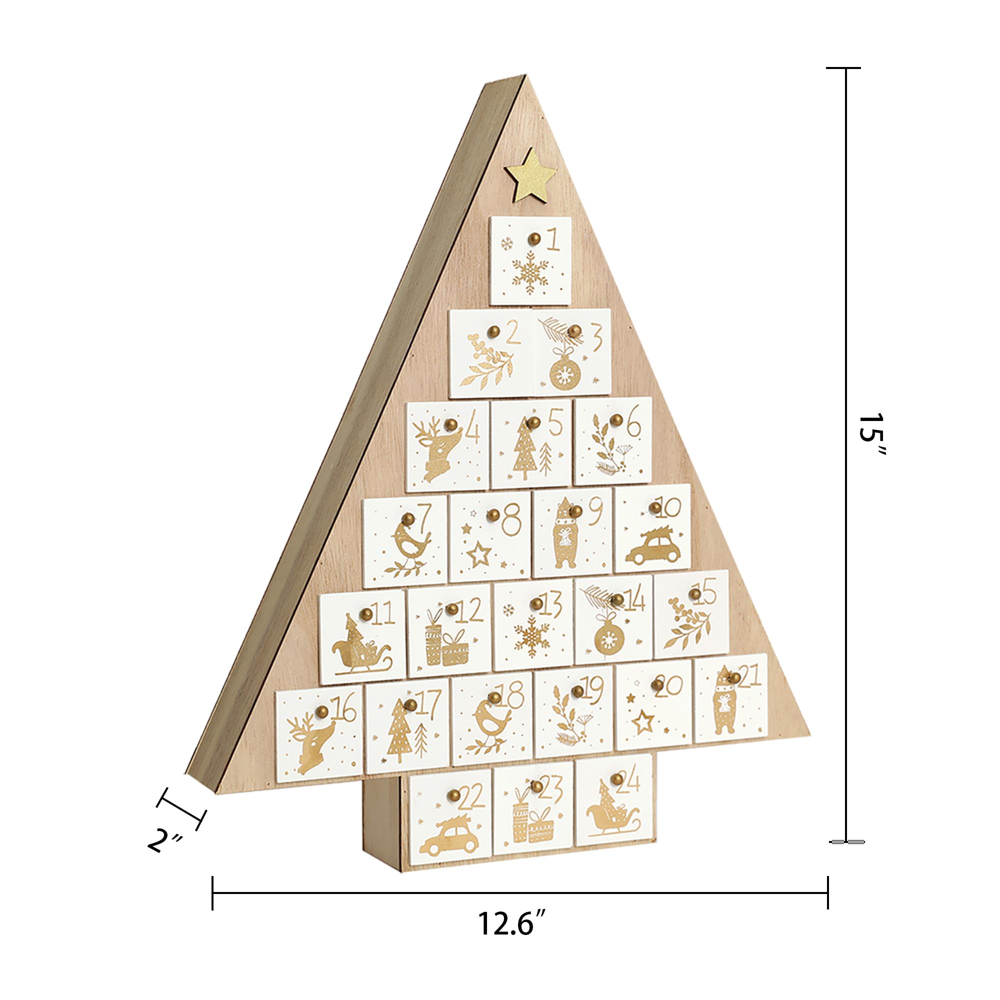Calendario de Adviento de madera de árbol de Navidad de 15 pulgadas con 24 cajones, cuenta regresiva para Navidad, regalos de vacaciones para adultos y niños, decoración del hogar,