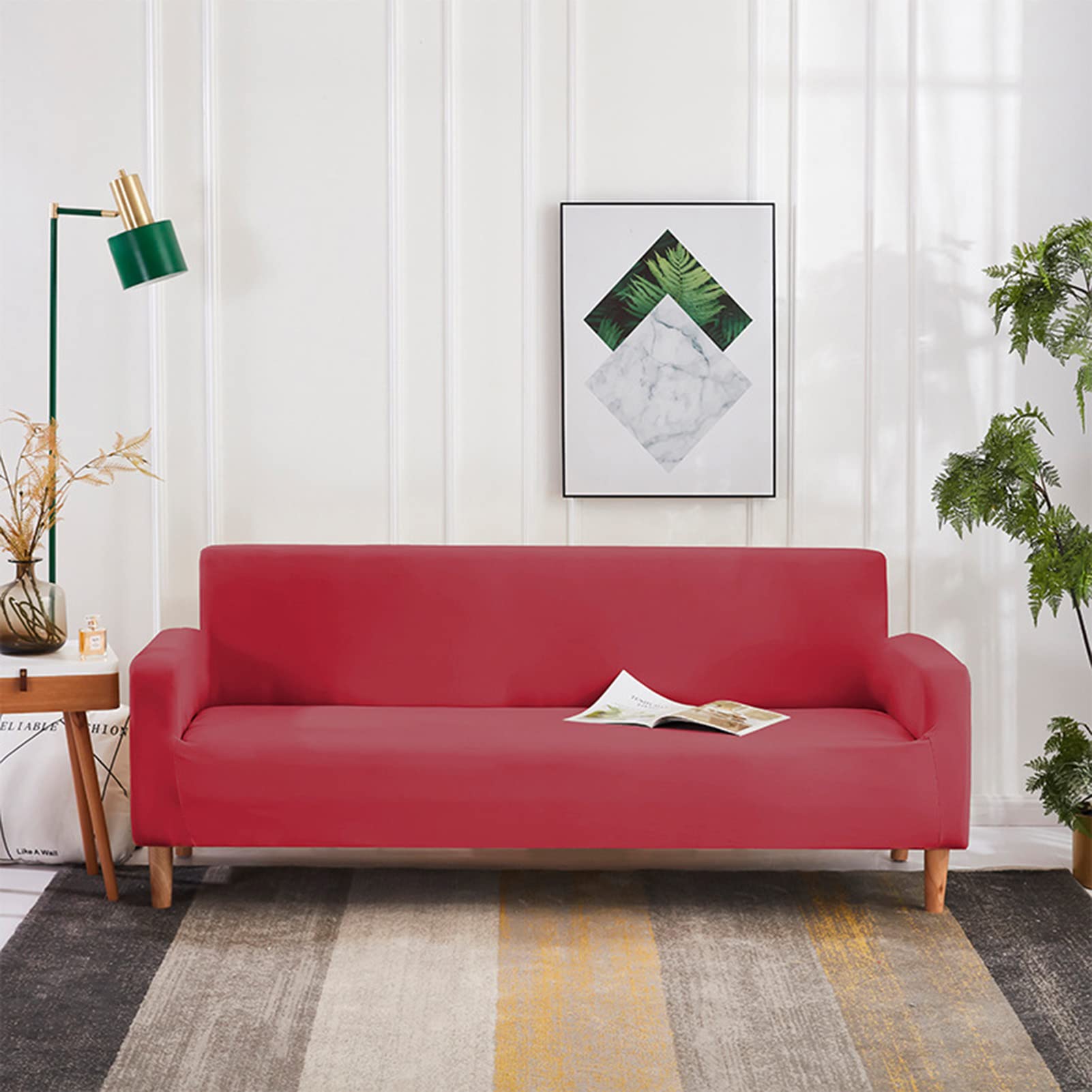 Copri Poltrona Elastico In Tessuto, Colore Rosso Brillante, Adatto Per Divano 1 Posto (Lunghezza 90-140 Cm) - 4