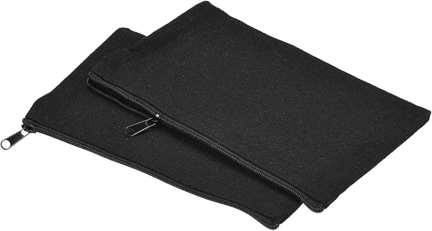 PATIKIL Canvas Zipper Pouch, 10 Pack Blank DIY Zip Bags Pencil Case Organizer Pockets for Craft Travel Accessory, Plain Black