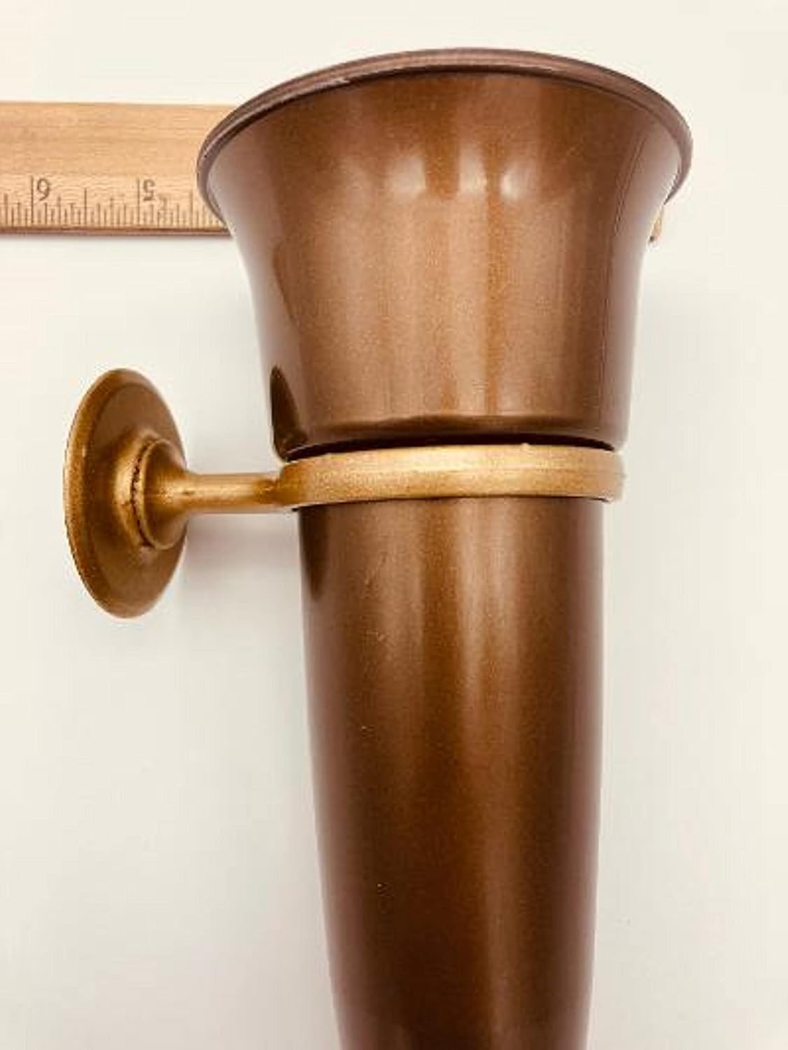 Mausoleum Crypt Brown Vase 8 inch Burnish Gold Ring Disc Base (epoxy) Support (7.75 in)