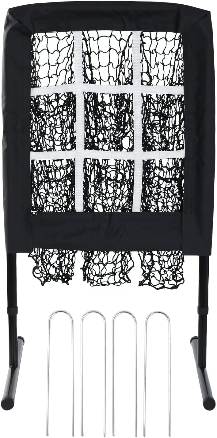 Baseball Pitching Net with 9-Hole Strike Zone, Adjustable Height&Tear-Resistant for Batting Pitching Training, Portable Baseball Softball Pitching Net for Youth Adults Outdoor Practice