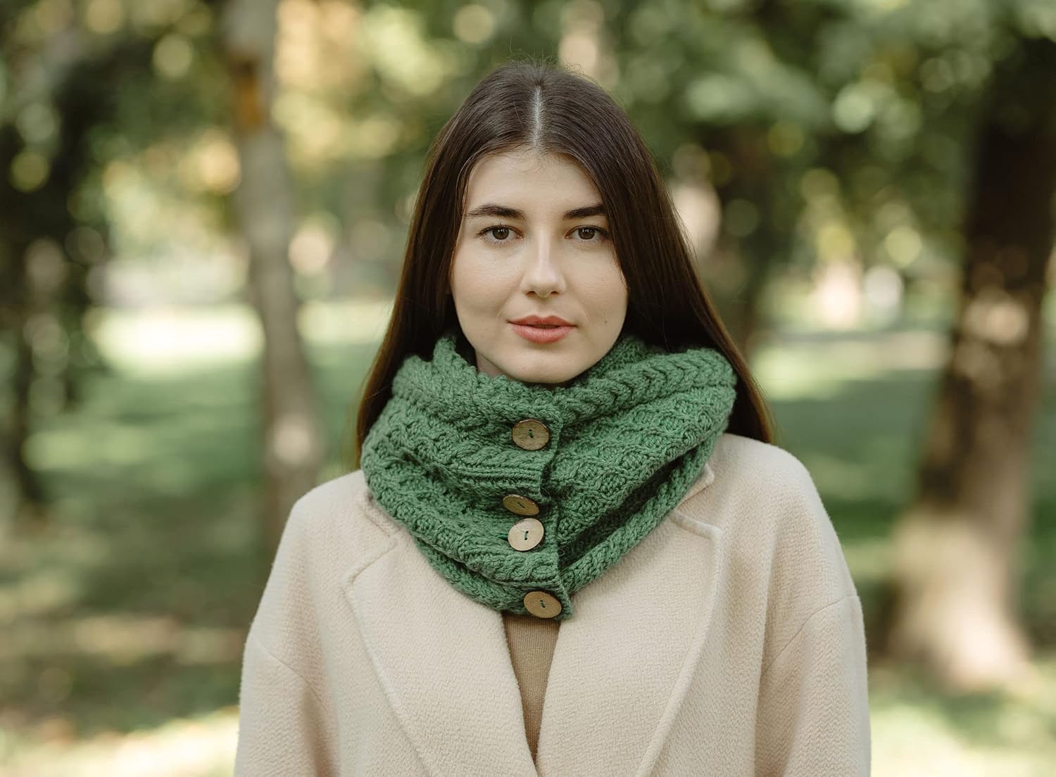 SAOL Ladies Scarf Coconut Buttons Wool Snood Scarves Made in Ireland