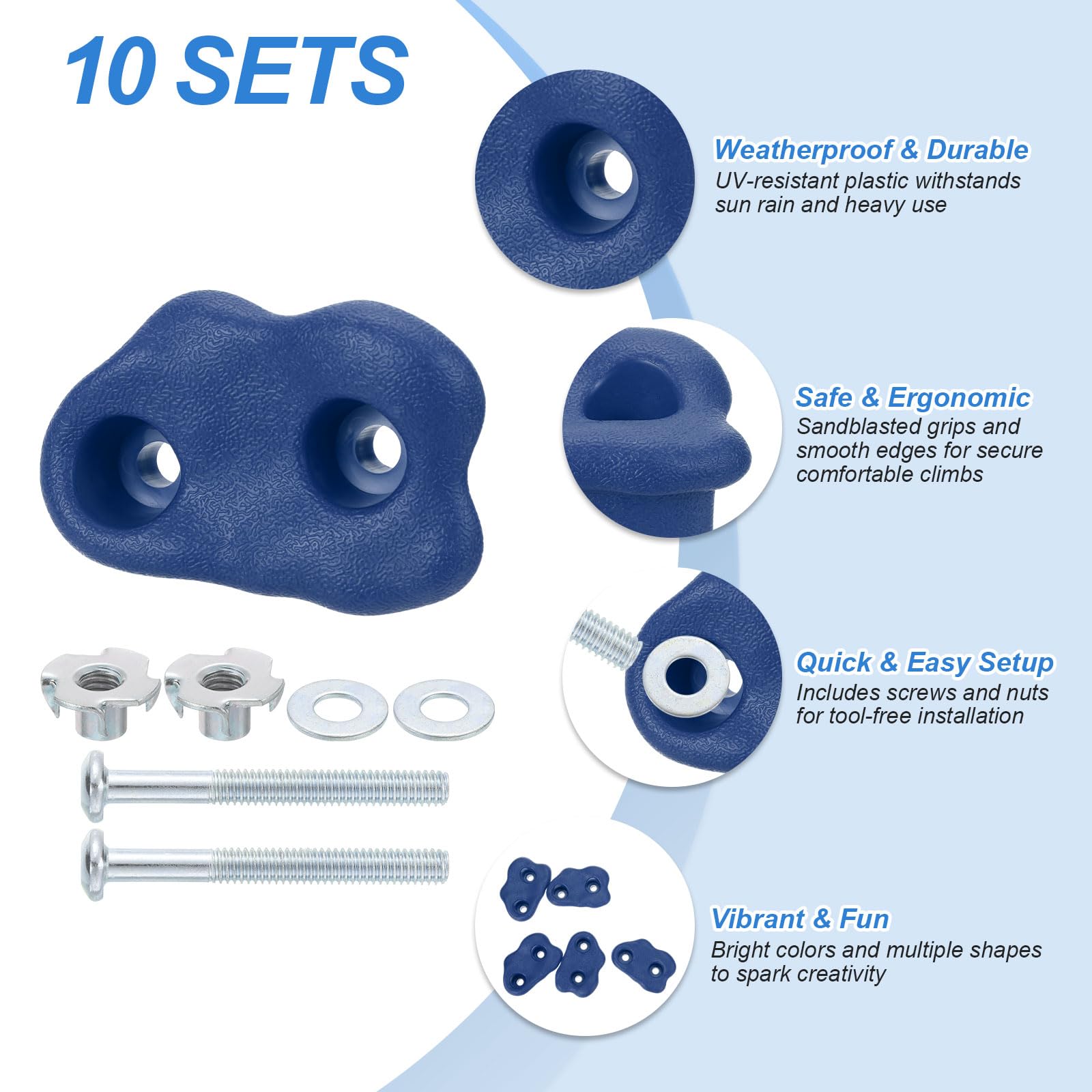 PATIKIL Klettersteine 10 STK Kleine Klettergriffe Spielset Bouldergriffe Mit Doppelloch Für Spielplatz-Zubehör Indoor Outdoor Baumtraining Blau D-Klein