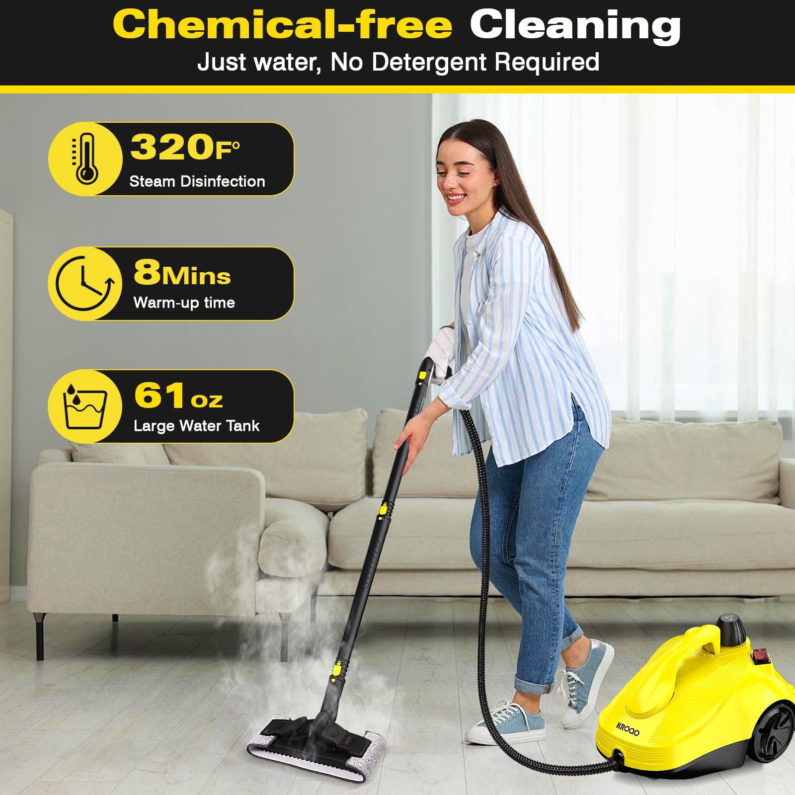 Nettoyeur vapeur multi-usages avec 23 accessoires, pour retirer le papier peint, le sol, la moquette, le canapé, les meubles rembourrés, la voiture, le carrelage, le rembourrage, la salle de