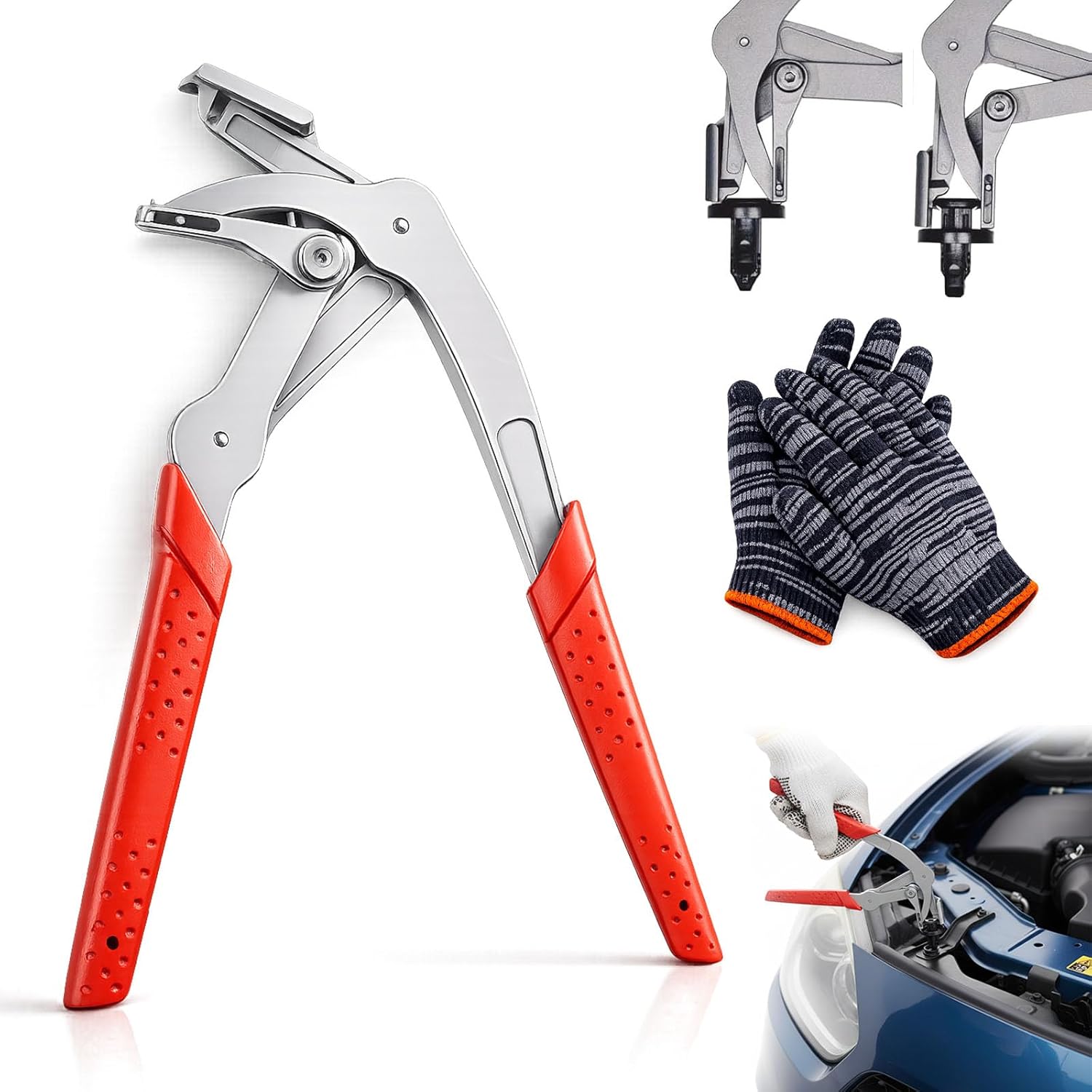 Car Clip Pliers & Auto Trim Removal Tool, Heavy Duty Panel Clip Removal Pliers, Spring-Loaded Plastic Fastener & Push Pin Rivet Remover for Automotive Door Panel Interior, Damage-Free (3)