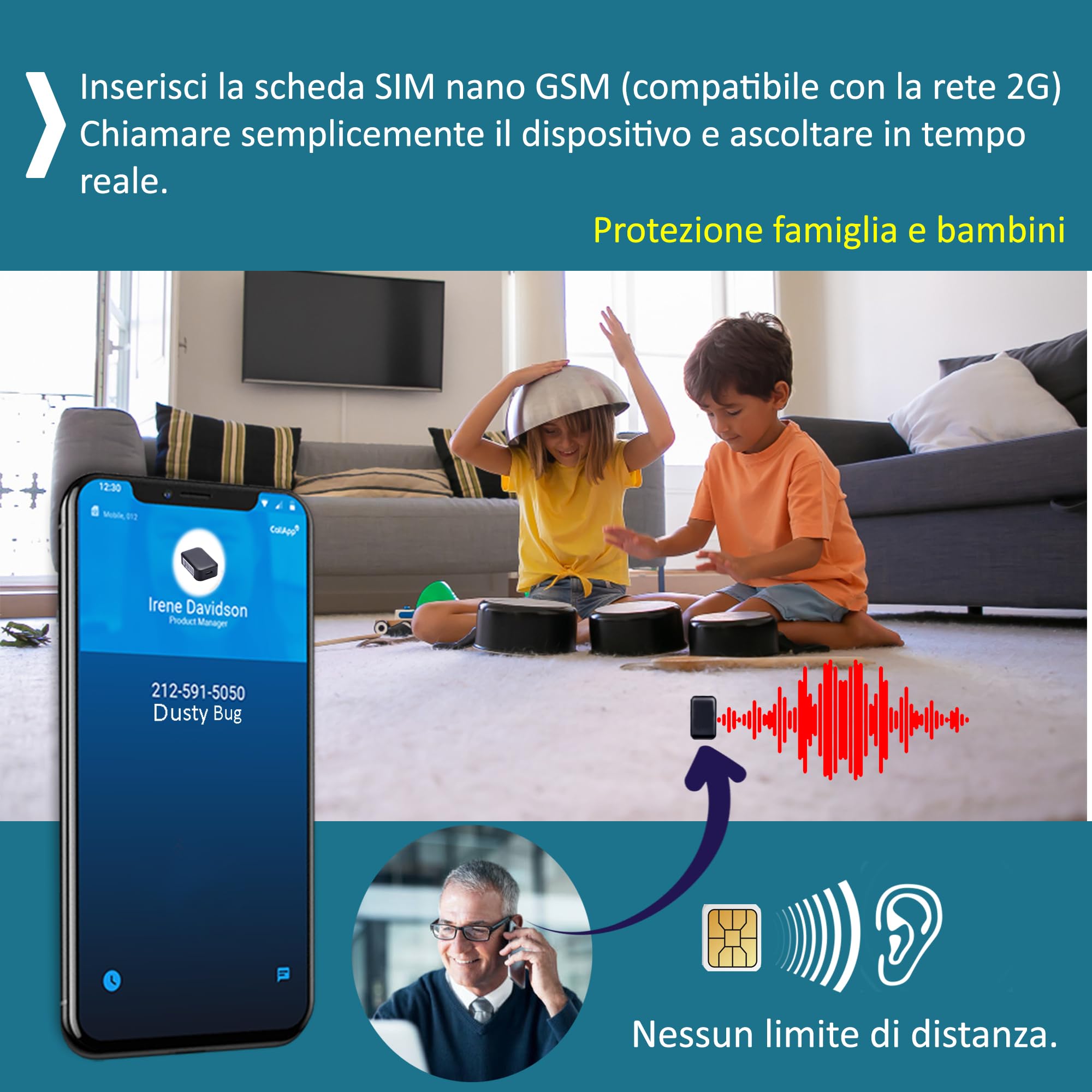 [Aggiornato 2025] Piccoli microspia audio dispositivi di ascolto GSM in tempo reale, registratore vocale spia ti chiama o lo chiami con il miglioramento della voce, Cimice Spia a Distanza Enorme