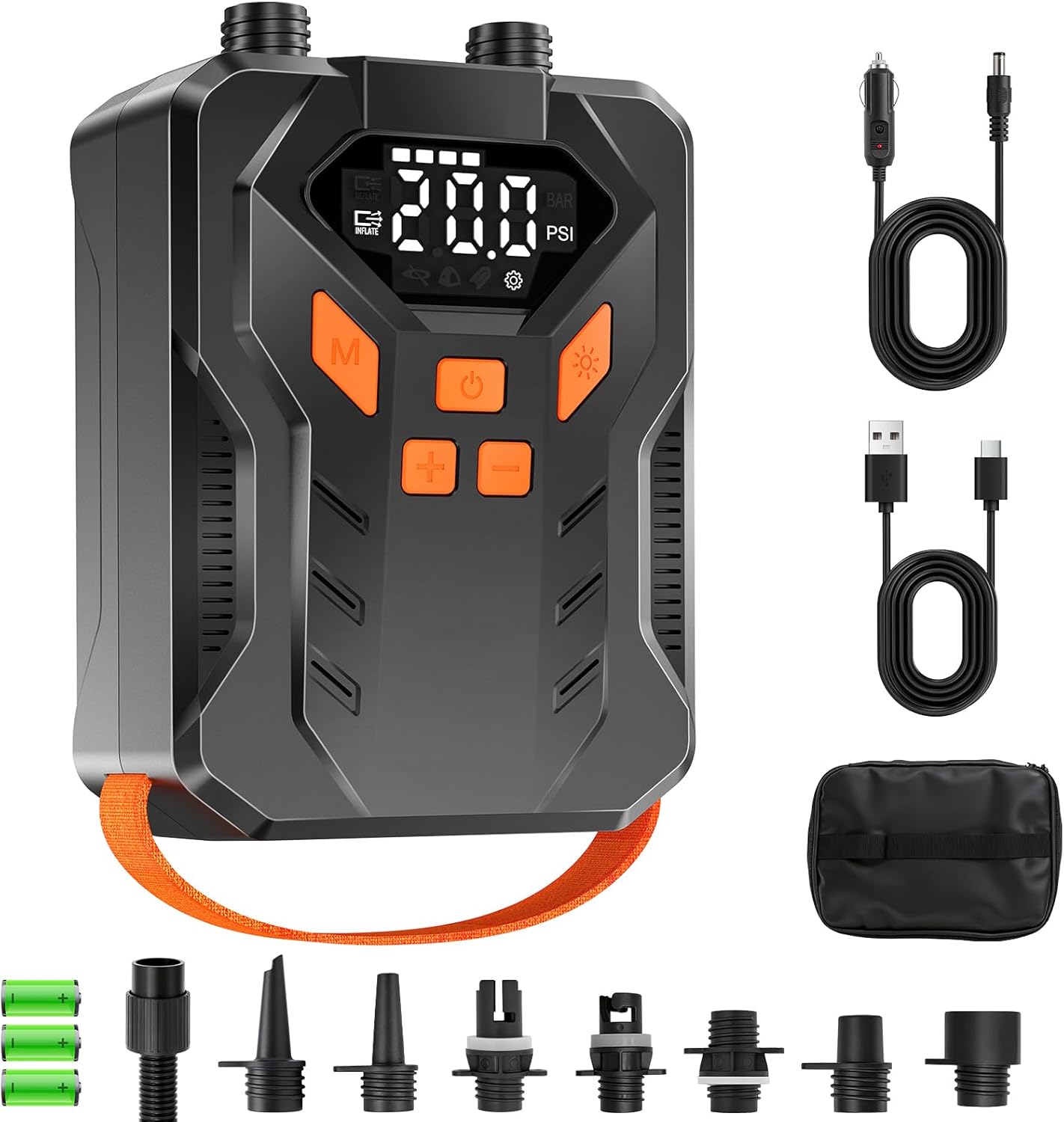 Rechargeable 20PSI Electric Paddle Board Pump – Dual-Stage Inflation & Deflation, Auto-Off, 7 Nozzles, LED Light, 12V DC Car Connector, Portable SUP Pump for SUP, Inflatable Boat, Tent, Kayak