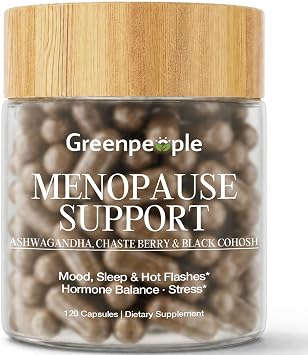 GREENPEOPLE Menopause Supplements for Women, 120 Vegan Capsules Gluten-Free | Menopause Support with Ashwagandha, Chatsberry, Black Cohosh & Red Clover for Hot Flashes, Mood, Sleep & Hormonal Balance