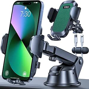 YRU [Upgrade 80LBS Strong Suction] Car Phone Holder Mount,[Bumpy Road Stable] Dashboard Cell Phone Holder for Car Air Vent Windshield Phone Stand for iPhone 14 13 12 Pro Max Samsung &Truck (Green)