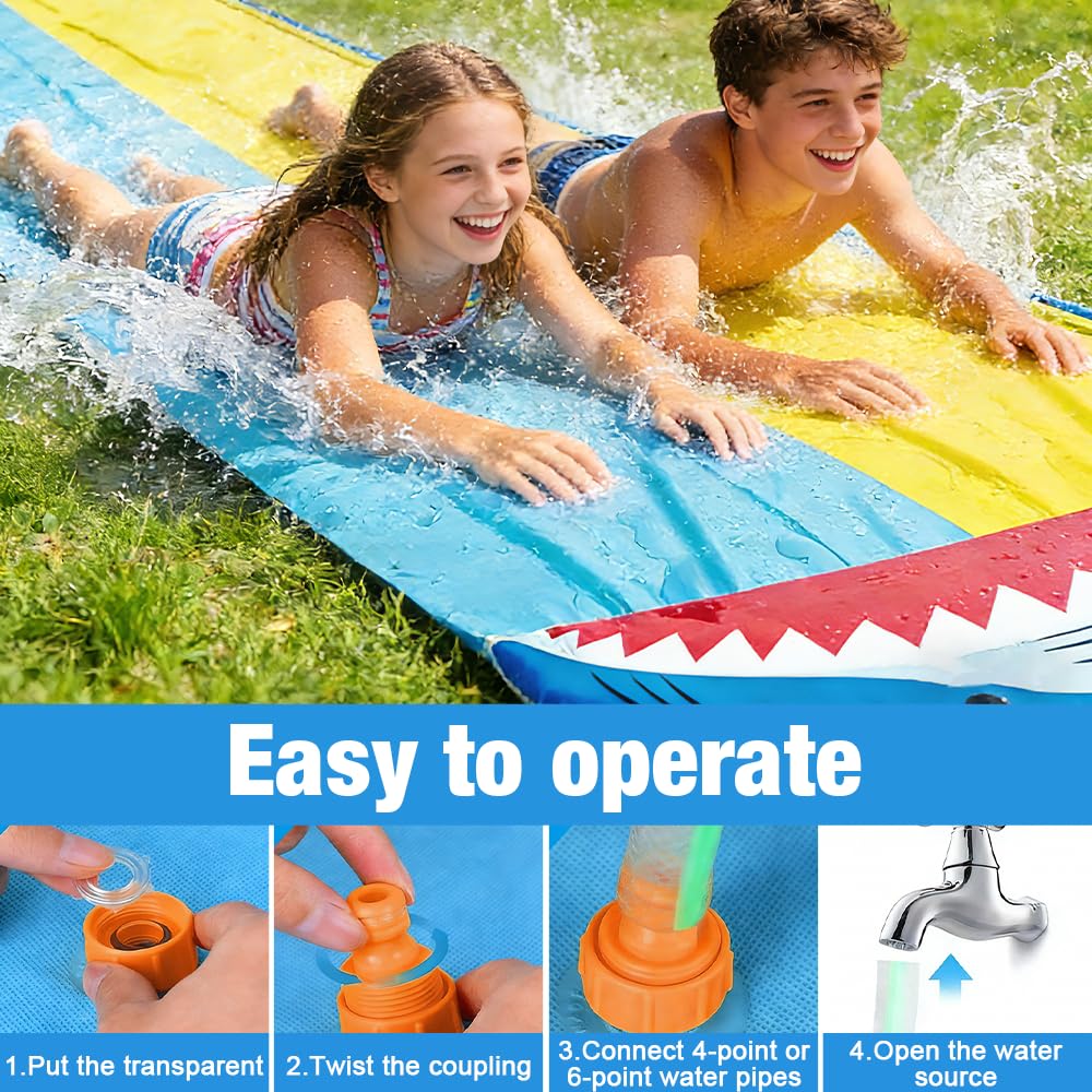 Wasserrutsche Garten 15.8ft 480cm Doppelrutsche mit Eingebautem Sprinkler für Kinder Erwachsene Outdoor