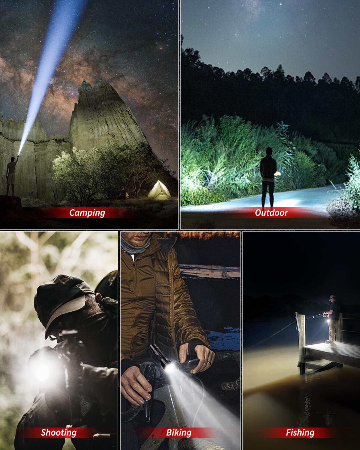 Torcia LED Ricaricabile, 1200 Lumen Torcia LED Potente Professionale, Torcia Tattica 6 Modalità, Torcia Tascabile per il campeggio escursionismo pesca ciclismo