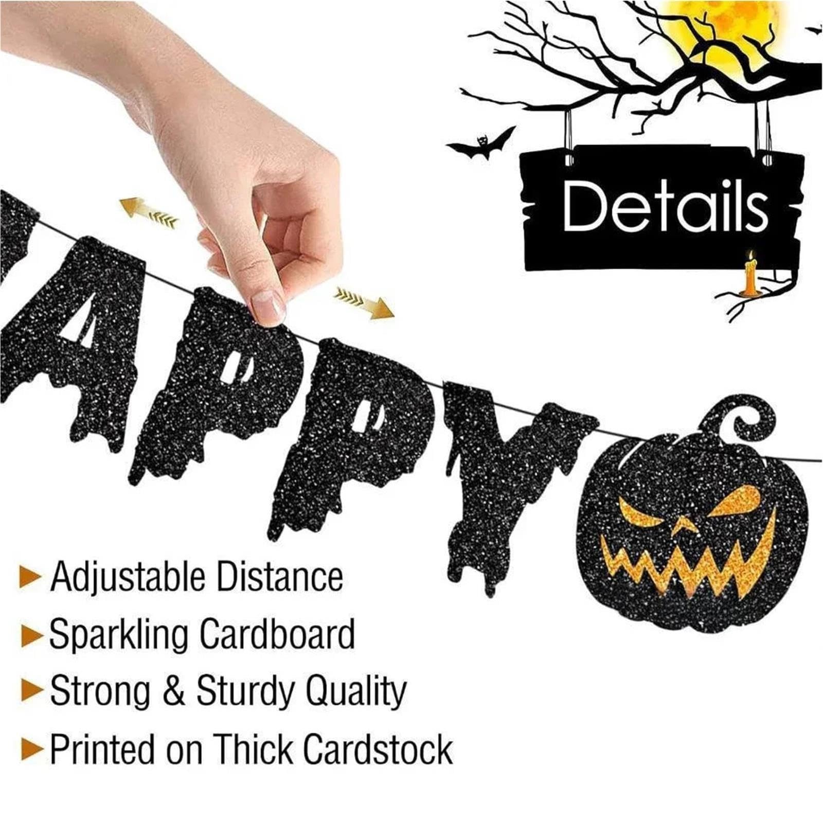 Banner de feliz Halloween, banderín guirnalda colgante papel