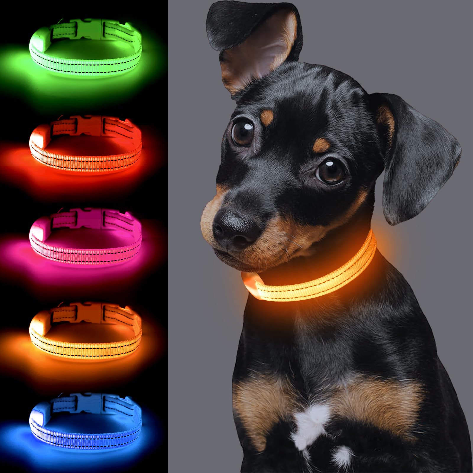 Vizpet Collar LED para gato y perro, recargable por USB, tamaño ajustable, collar de nailon brillante de seguridad para gatos pequeños y perros (naranja)