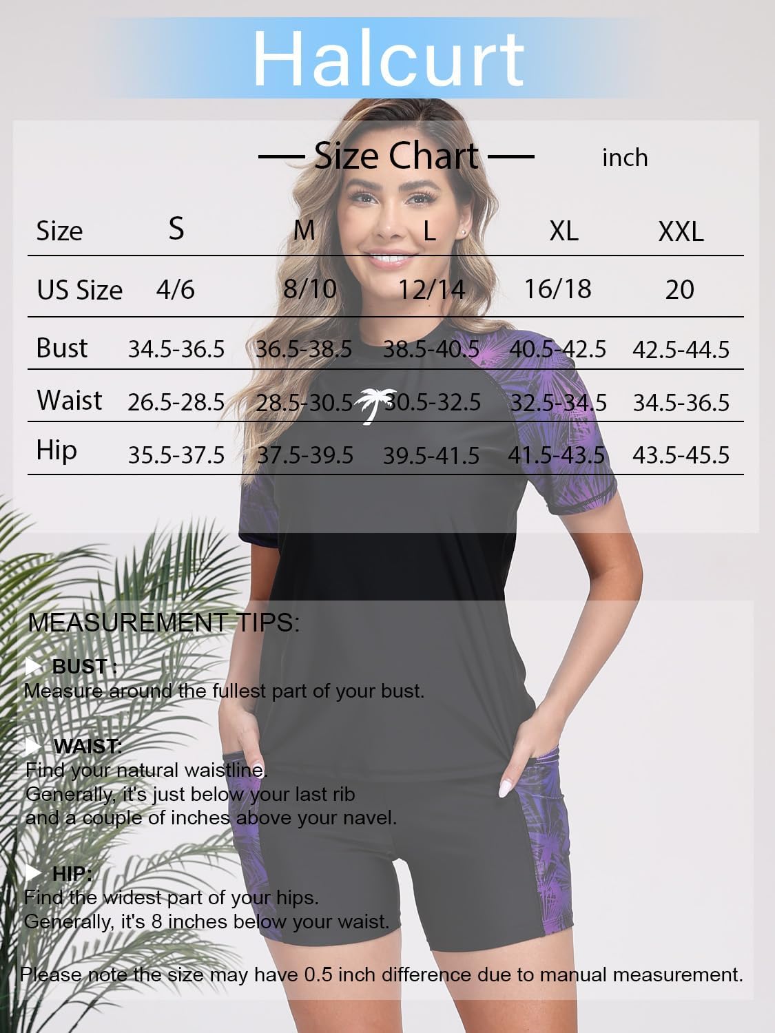 Halcurt Women's Two Piece Rash Guard Swim Shirts Built in Bra Swimsuit with Boyshorts with Pockets - Image 6