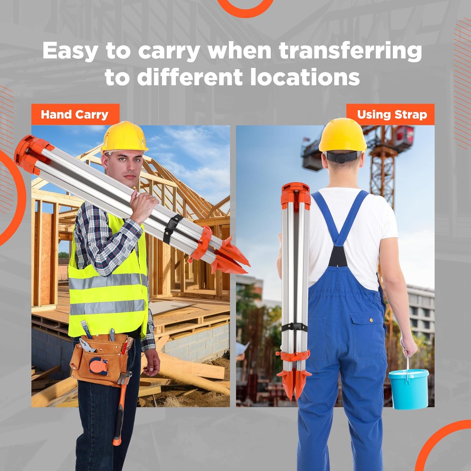 Aluminum Survey Tripod Heavy Duty Construction Laser Level Tripod Stand with 5/8"-11 Thread Flat Head Quick Clamp Transit for Automatic Optical Level, Built in Strap