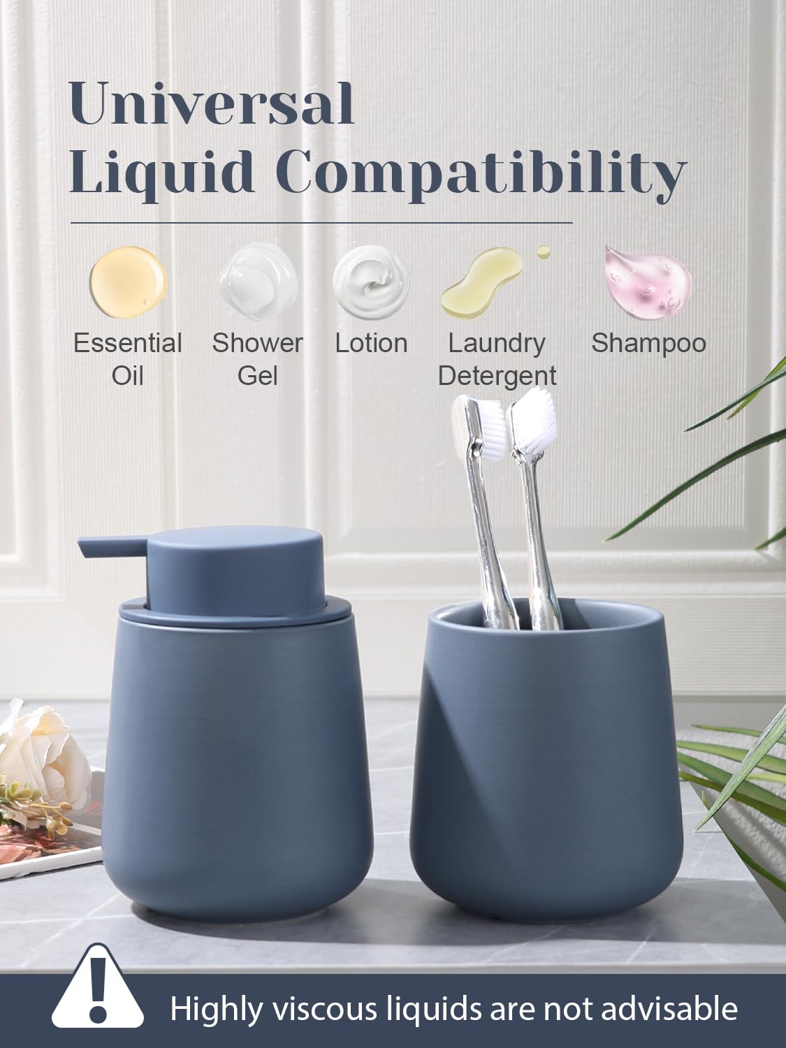 INGOFIN Dispenser per lozione in ceramica, 350 ml, ricaricabile, dispenser di sapone liquido da bagno, moderno dispenser di sapone liquido con pompa, dispenser di sapone per piatti per cucina, blu