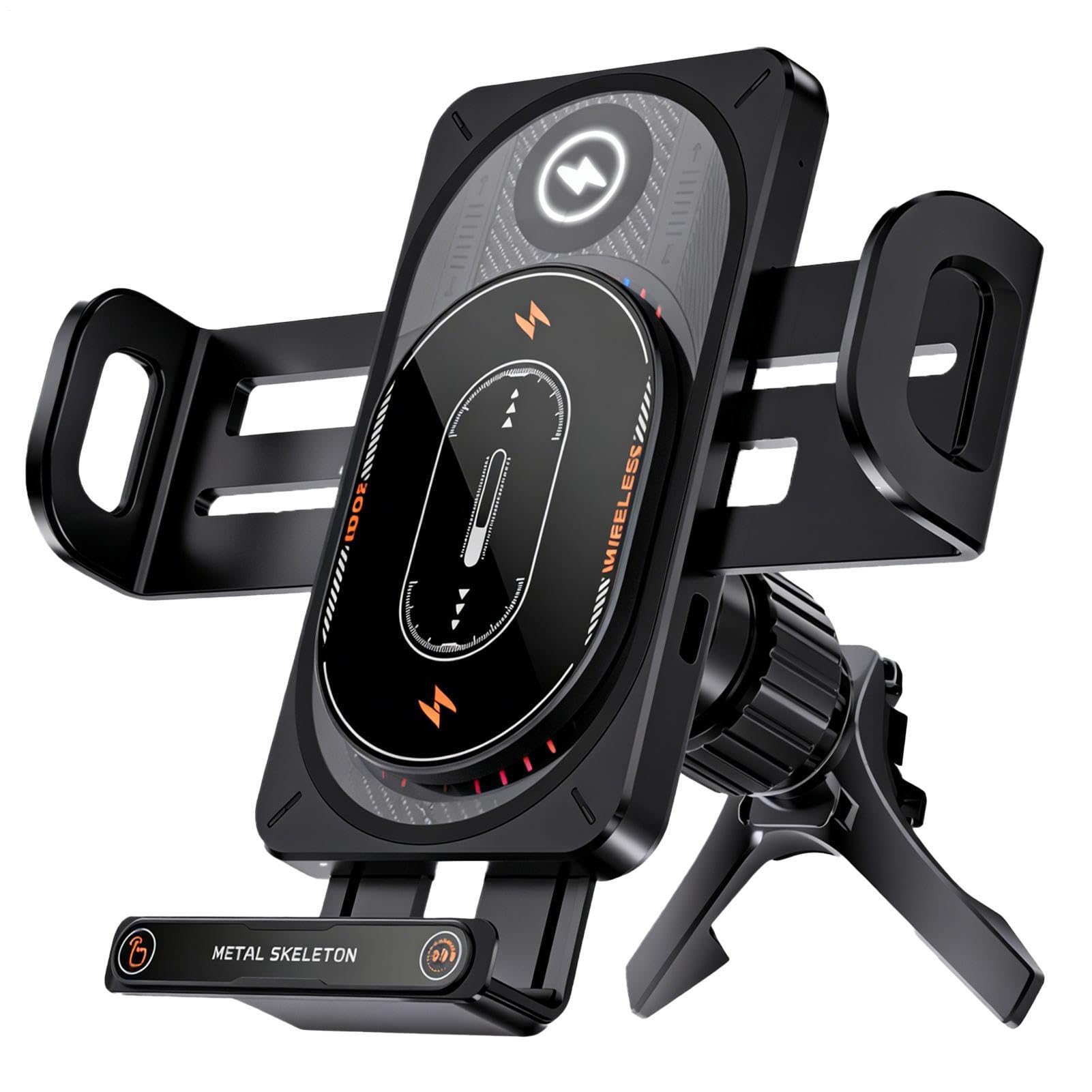 Caricatore Wireless Auto Ricarica Smartphone Rotante | Caricabatterie auto per cellulare per pendolarismo, viaggi d'affari, gite in auto, guidatori, campeggio, berline, camion e
