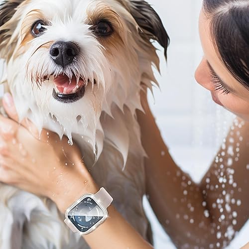 Miniatura 5 de LETOID - Funda impermeable para Apple Watch Series 9, 8, 7, 1.772 in, funda protectora de cristal duro frontal con diamantes brillantes para mujer