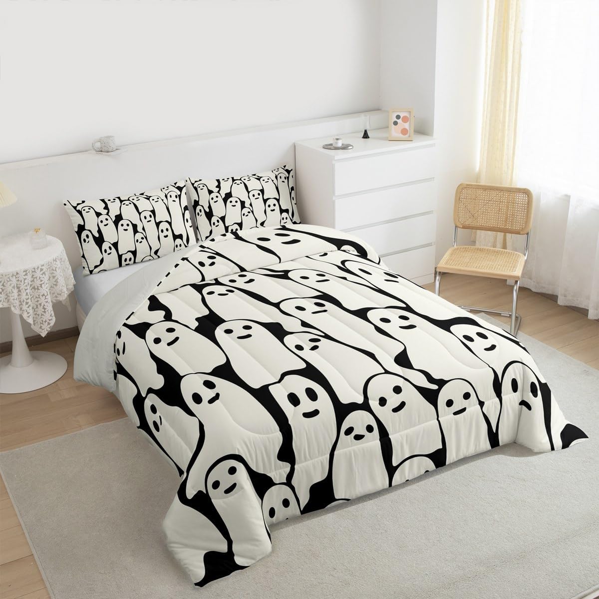 Kids Skull Ghost Bedding Set Toddler Size Happy Halloween Duvet Quilt for Boys Girls Teens Bedroom Decor Horror Theme Comforter Set Breathable Soft Microfiber Women Men Witchcraft With 1 Pillow Case