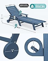 Vista 3 de SERWALL Juego de 2 Sillas Tumbonas para Patio, 78'' de Largo, 5 Posiciones Ajustables, HDPE, Tumbona para Exteriores para Piscina, Silla de Salón