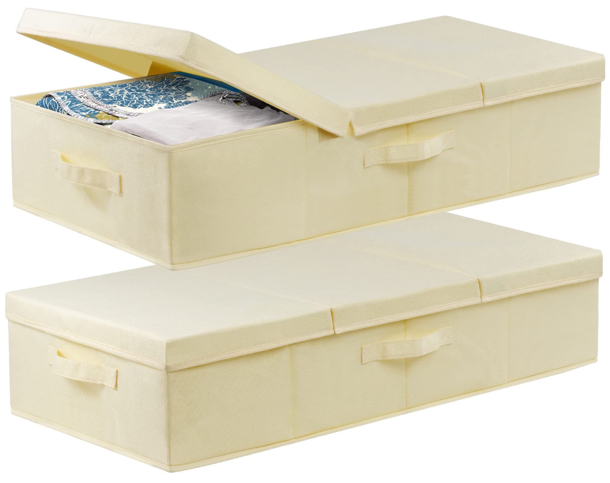 JUPELI Scatola portaoggetti da mettere sotto il letto, con coperchi, pieghevole, con maniglia, per riporre vestiti, coperte, scarpe, 2 pezzi (beige)