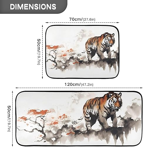 Miniatura 3 de Chinese Painting Tiger Kitchen Mat 2 Pcs Set, Low Pile Kitchen Rugs Cushioned Water Absorbent Washable Floor Mats for Kitchen Sink Laundry Room