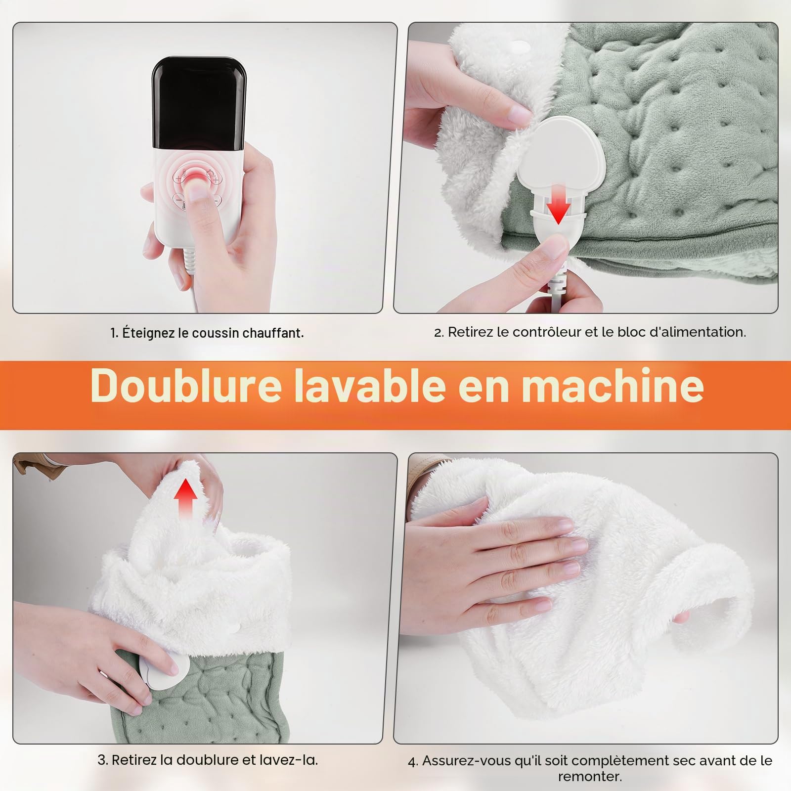 Chauffe-Pieds Électrique, Séparé Chausson Chauffant Electrique avec doublure intérieure lavable, 30℃-70℃ température réglables, 90 minutes Minuteries intelligente, Lavable en Machine