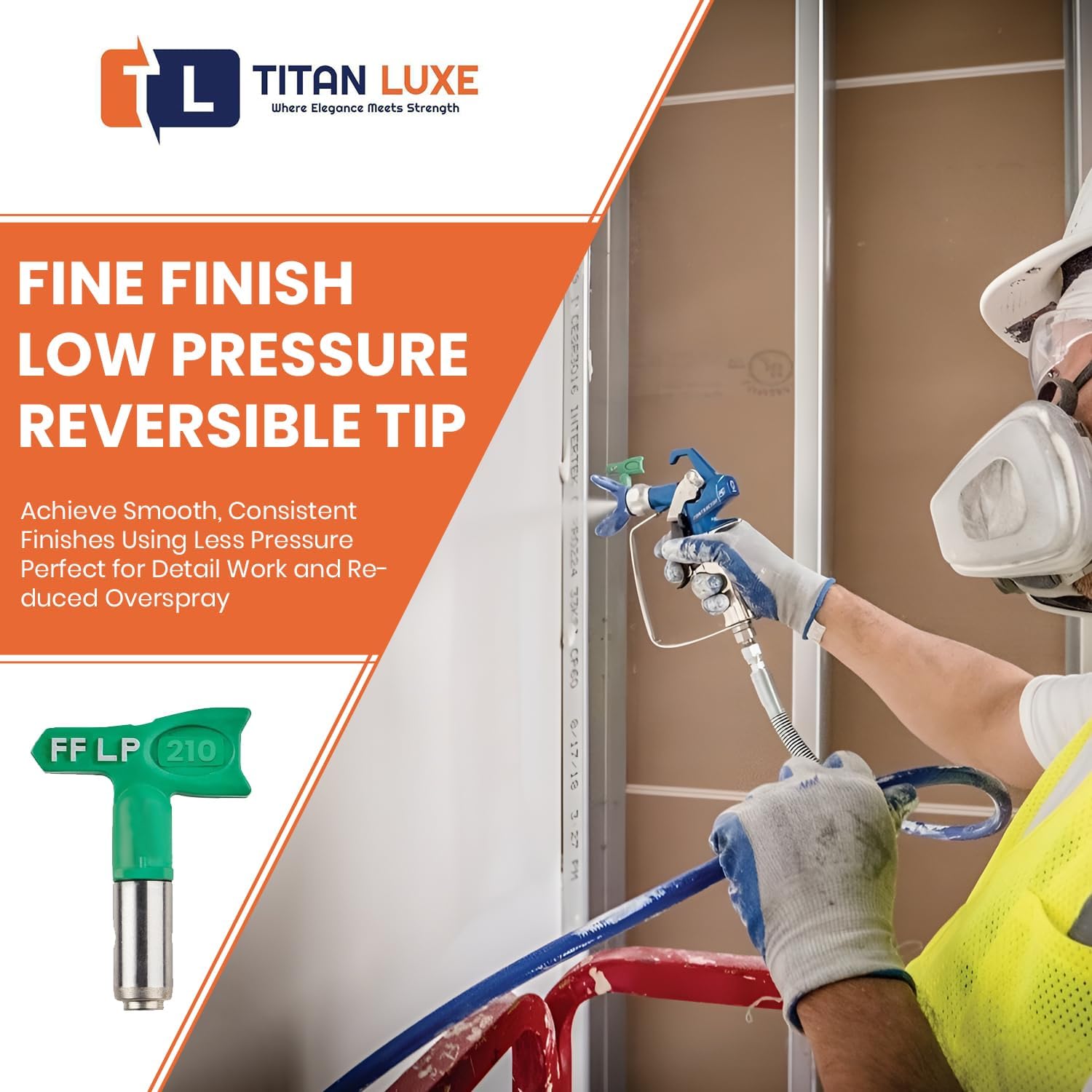 FFLP210 Fine Finish Low Pressure Airless Spray Tip | Pattern Size 4 in to 6 in, Thread Size 7/8 in for Airless Paint Spray Guns | Aftermarket Replacement Switch Tip | Compatible with RAC X Guards