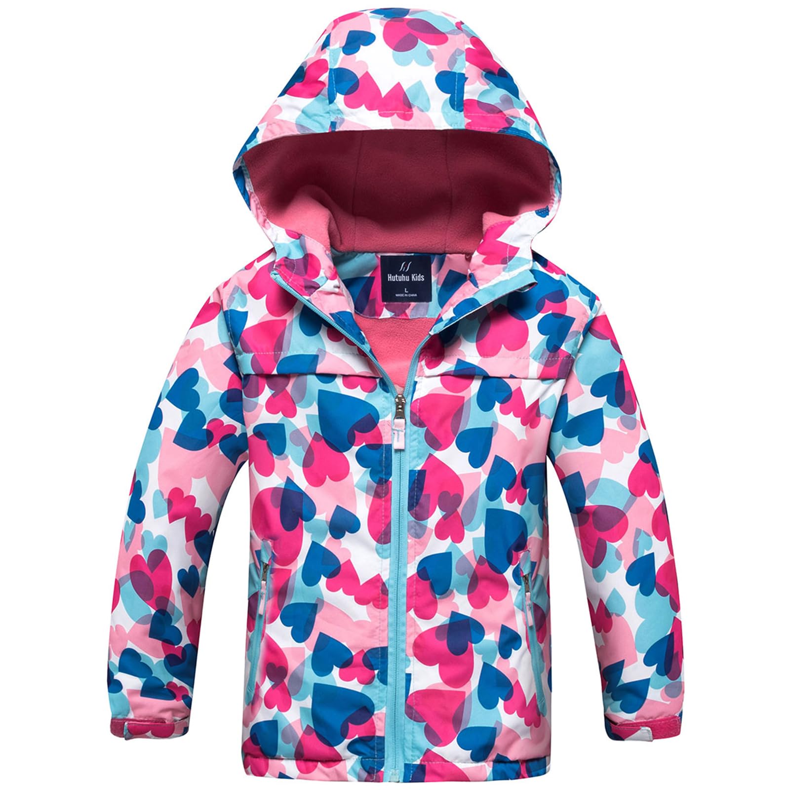 Fewlby Giacca Impermeabile con Cappuccio, Bambini Giacca a Vento Impermeabile con Cappuccio Cappotto Foderato in Pile Ragazze Capispalla, 9-10 Anni