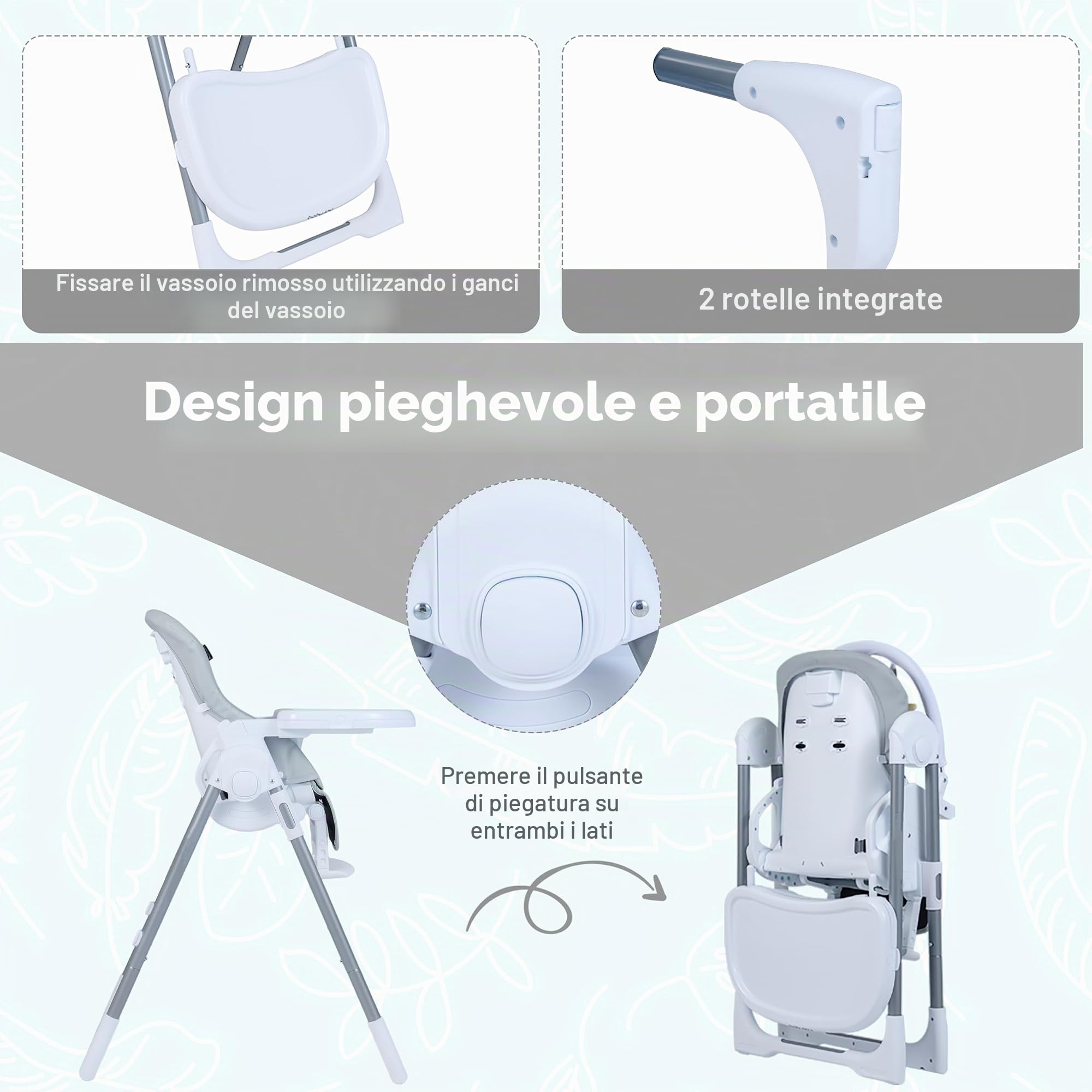 LIFEZEAL Seggiolone Pappa Evolutivo per Bambini 6-36 Mesi, Sedia, Sediolone, Altezza Regolabile, Pieghevole, Reclinabile, Cintura di Sicurezza, Pioggiapiedi, 2 Vassoi, Ruote, Giocattoli, Grigio Chiaro