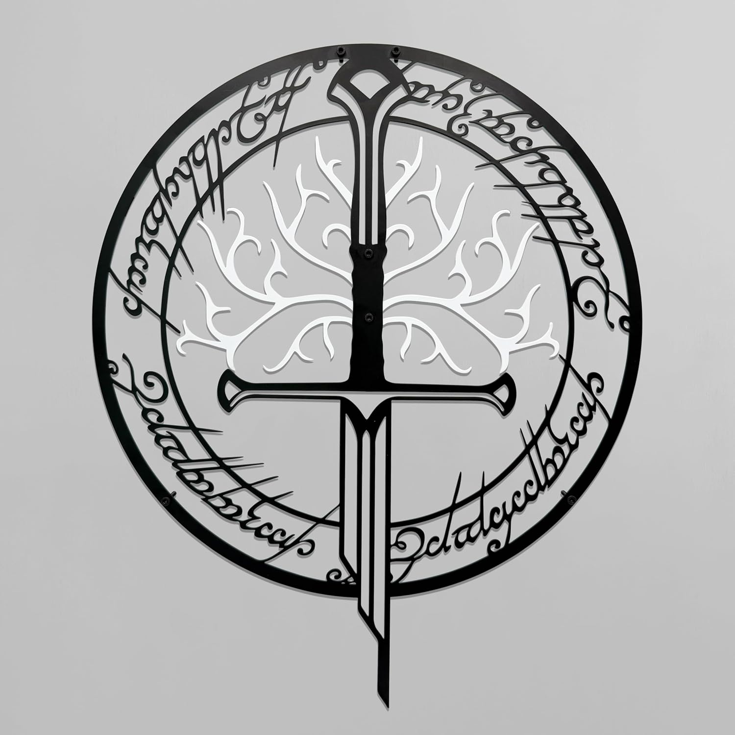Lord Metal Wall Decor The Rings Wall Art for Home Decoration Wall Sculpture – Middle-Earth Fantasy Wall Art | Lord Fans Gifts Merch & Hobbit Decor (15.7" x 13.3" Large, Black & White)