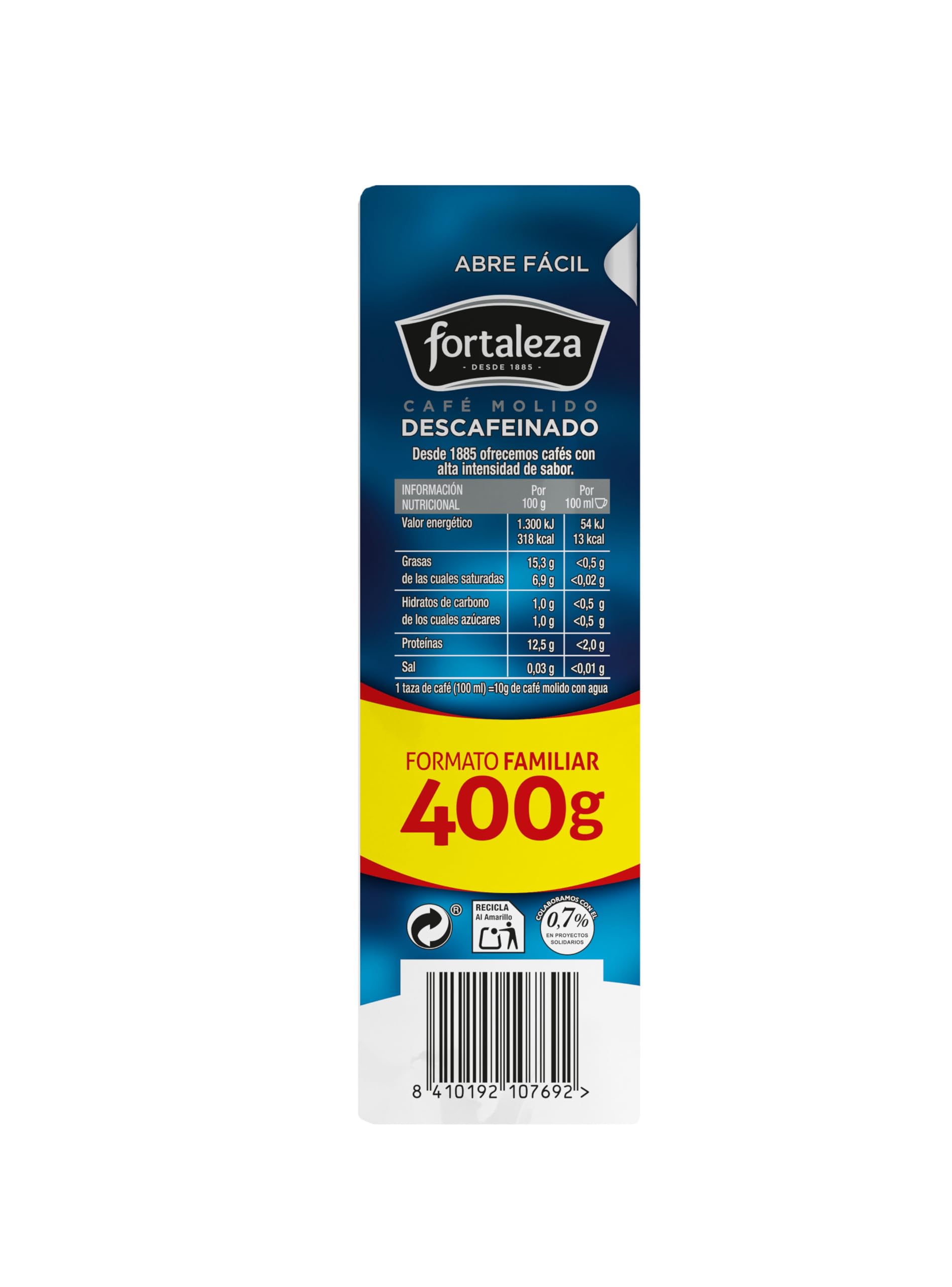 CAFÉ FORTALEZA Café Molido Descafeinado Intensidad 6/12 con Sabor Suave y Notas Florales - Pack 400g x6 (2,4kg) - Café Arábica y Robusta para Cafetera Italiana Filtro y Émbolo