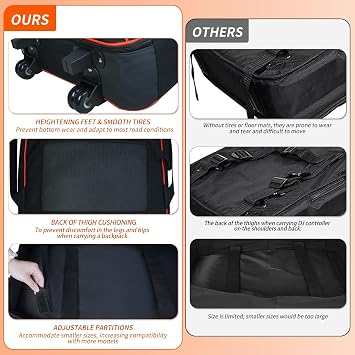 DJ Controller Case with Wheels - 12mm Thickness Pad- Compatible with DDJ FLX10/1000/1000SRT/REV7/REV5/SCLIVE 4 Dj bag for Pioneer DJ equipment, fits up to 15.6 laptops. Multi pockets 29W x 16.5D x