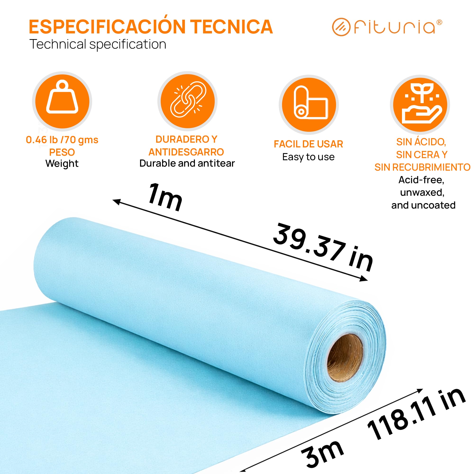 Ofituria Kraftpapier Blau Pastell – Rolle 1 × 3 m – 3 Rollen – Geschenkpapier Und Verpackungspapier – Bastelpapier Für DIY – Bild 2