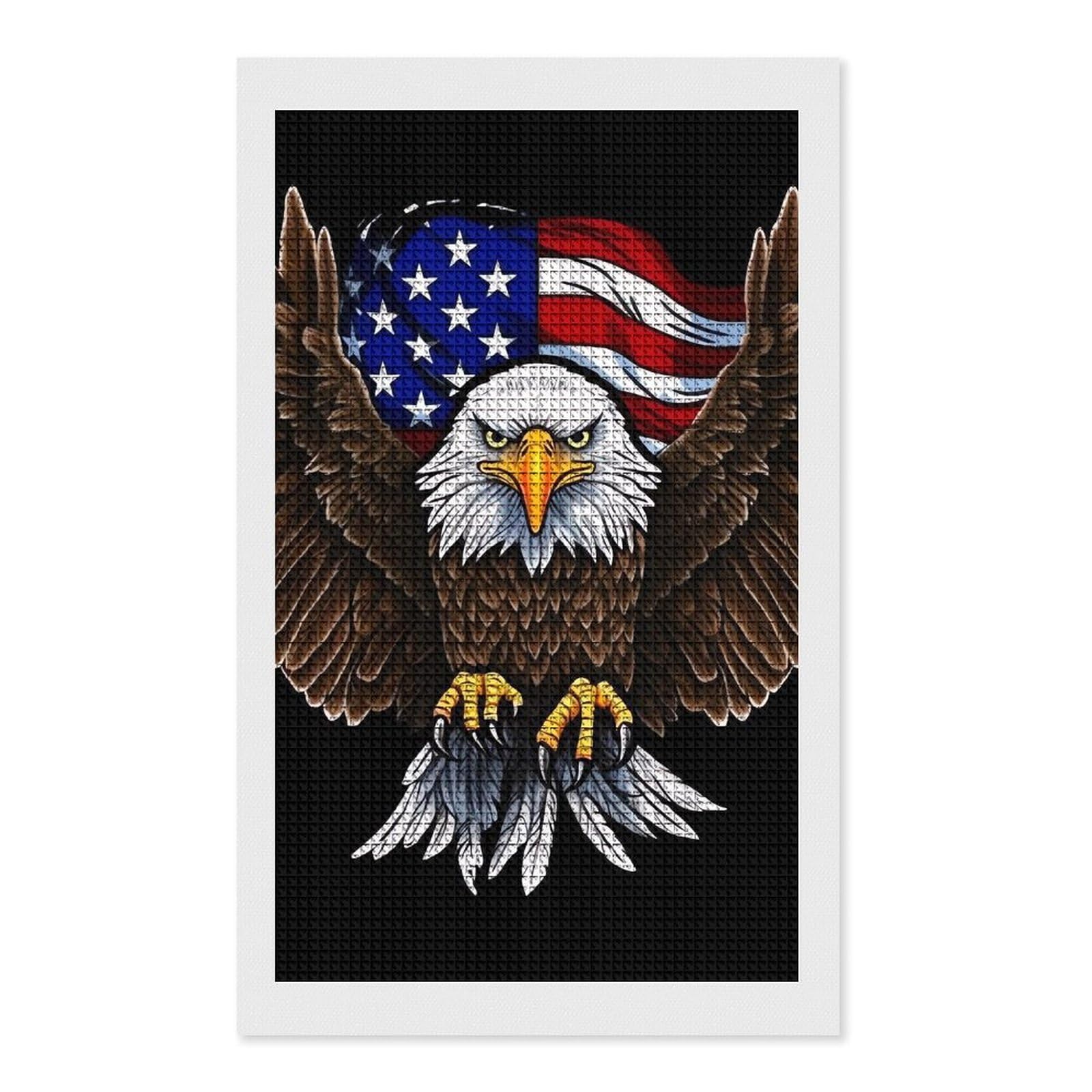 FodPand USA Flag Patriotic Eagle 5D Diamond Painting Kits for Adults Beginners Full Drill Square Diamond Dots Pictures Gem Art Supplies for Home Wall Room Decoration DIY Craft Set Gift 12x20