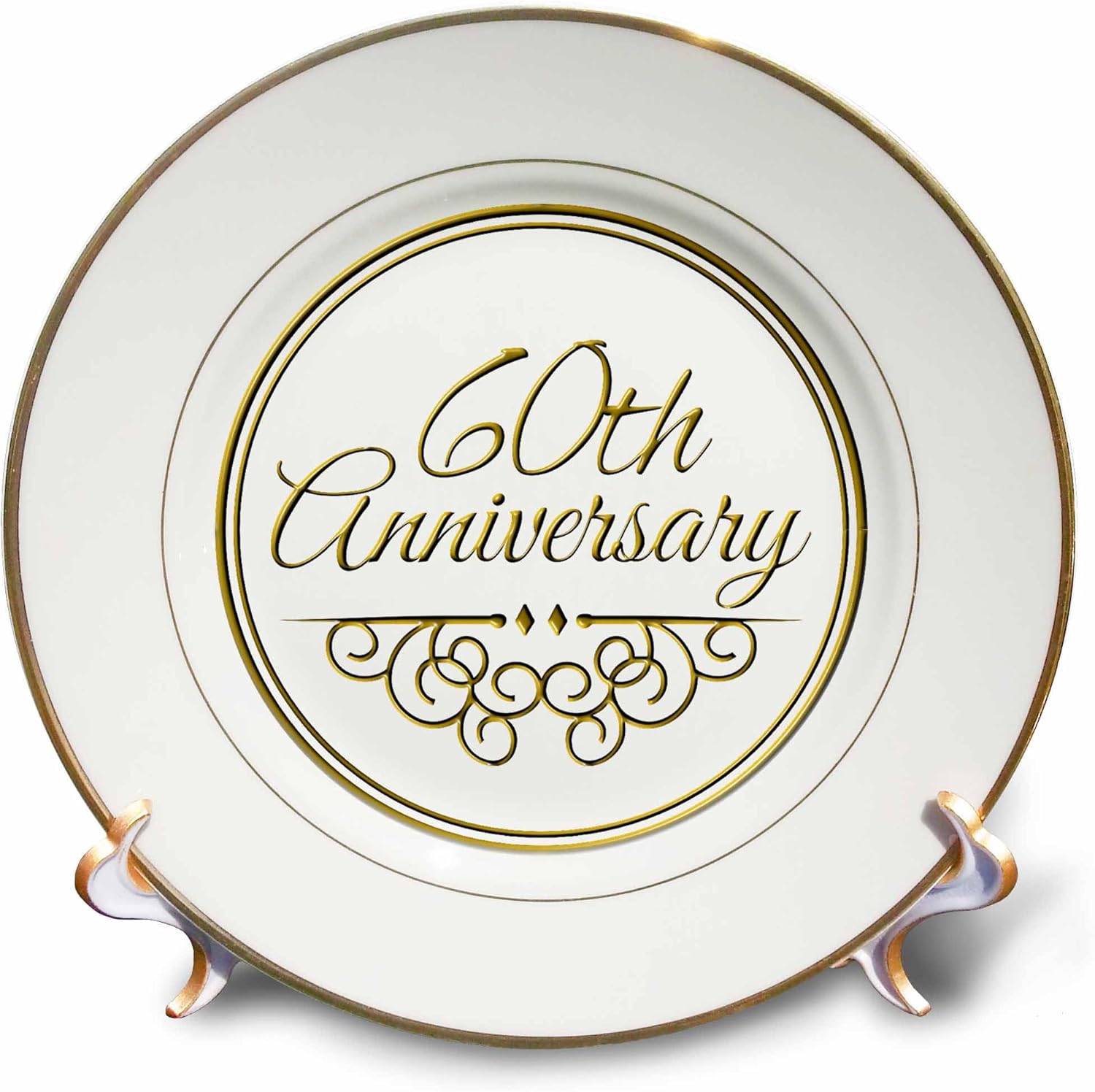 3dRose cp_154502_1 60th Gold Text for Celebrating Wedding Anniversaries 60 Years Married Together Porcelain Plate, 8-Inch