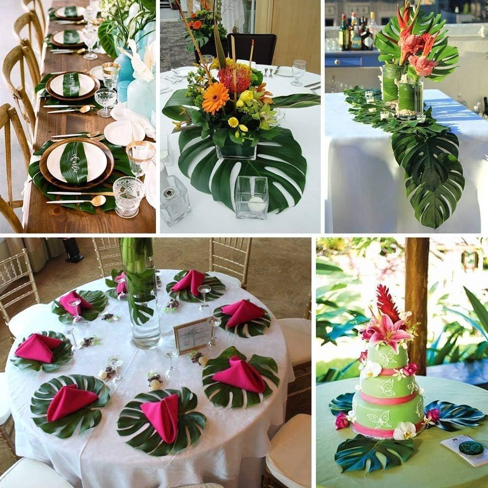 18Pcs Artificial Tropical Palm Leaves Large Size Bonus 2 Sheets/40pcs Dot Glues,Fake Faux Palm Leaves Hawaiian Party Jungle Beach Theme Decorations Table Leave Accessories Decors (18 Large Leaves) image 4