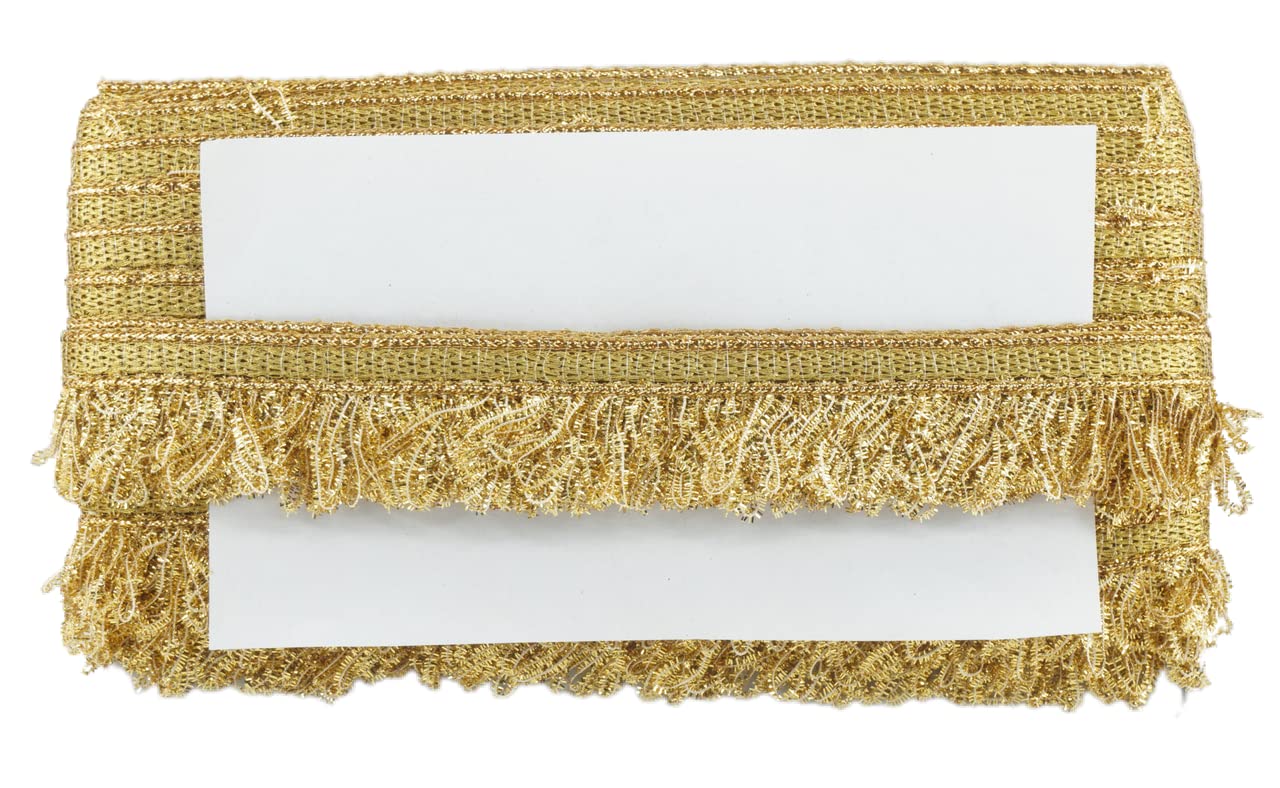 Tidbits® - Kiran Patti Frill Fringe with Chapti Dori 2 Inch Tassel Decorative Designer (Pack 9 Meters) Lace Border for Bridal Dress, Dupatta, Lehenga, Saree, Suit, Blouse & Much More - Gold